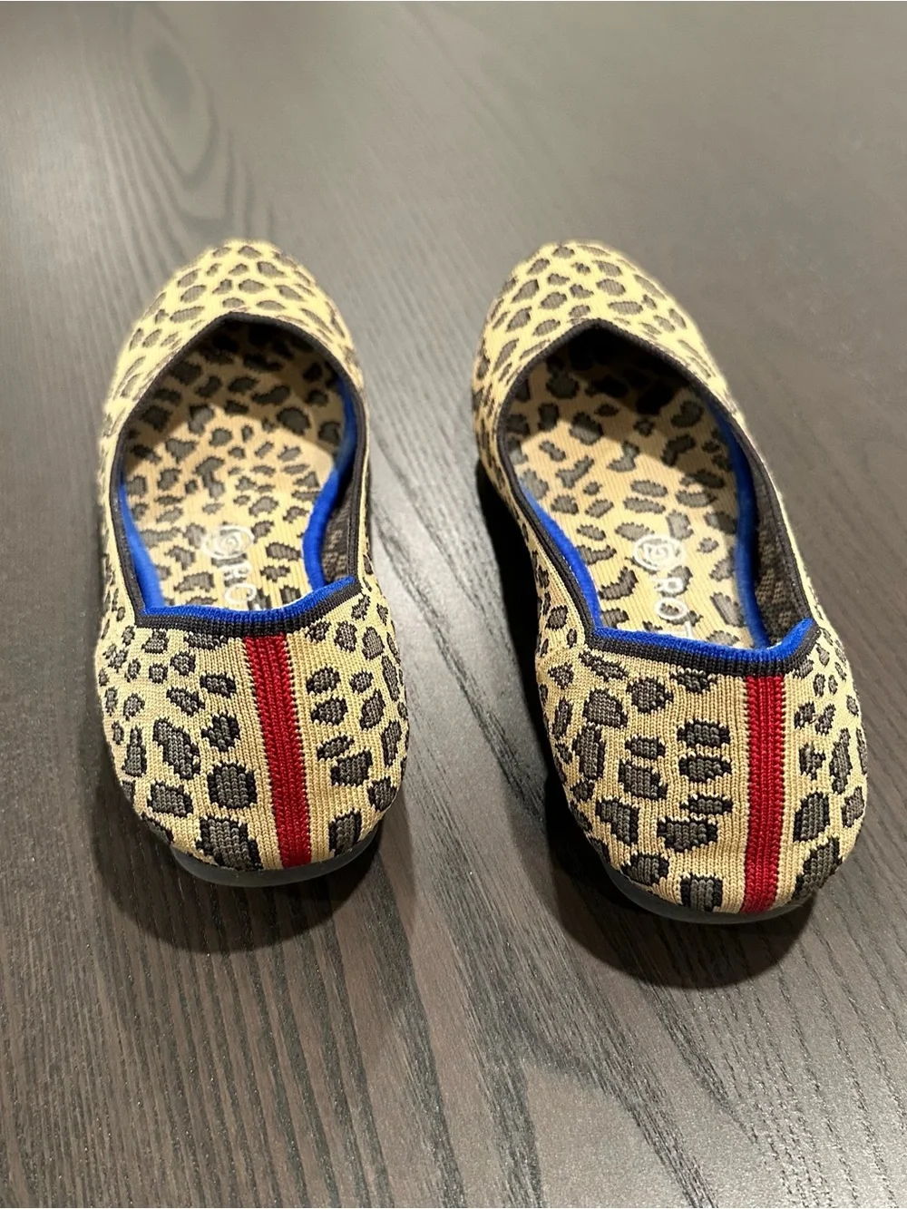 Leopard Print Women's Ballet Flats with Blue Trim